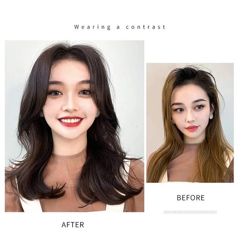 LesafeV Middle Part Fringe Skin Base Topper 14" French Wavy Style Clip in Hairpiece for Women Forehead Thinning Hair Off Black - Image 4